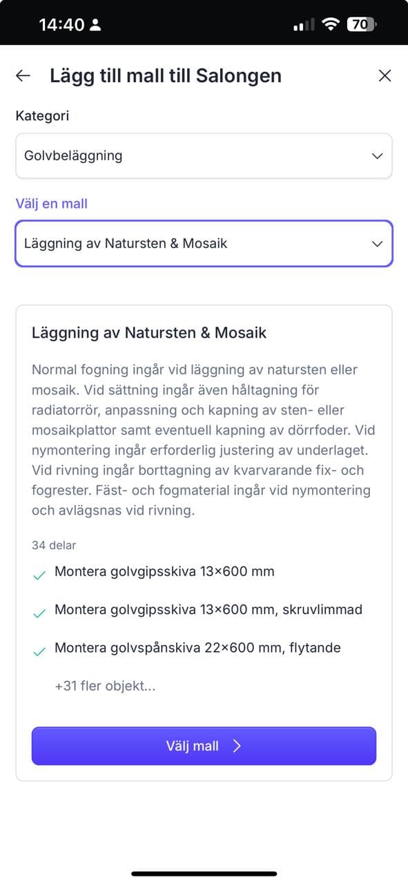 EstimatePro - Lägg till mall