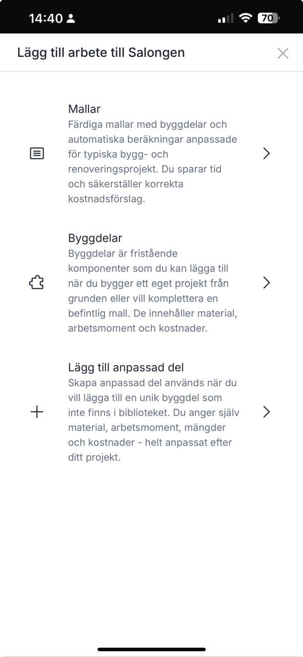 EstimatePro - Lägg till arbete